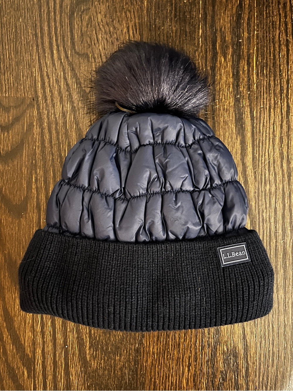 L.L. Bean Navy Quilted Pom Hat